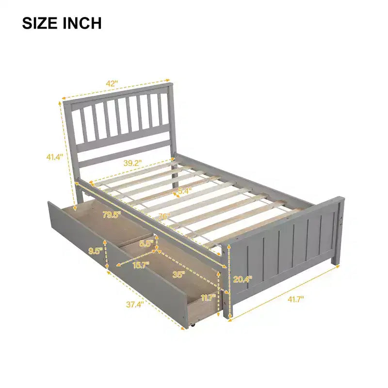 Luxystar Letto a piattaforma per materasso singolo con 2 cassetti per camera da letto e camera degli ospiti