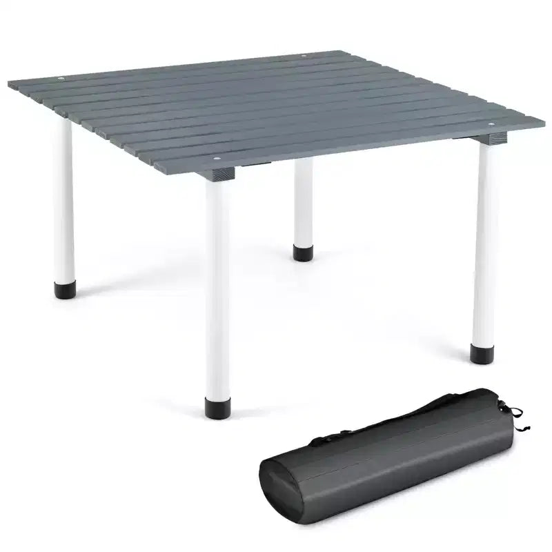 Gymax Folding Picnic Table for 4-6 People Wooden Roll Up Travel Camping Table with Carrying Bag Portable Lightweight Floor Table for Backyard BBQ