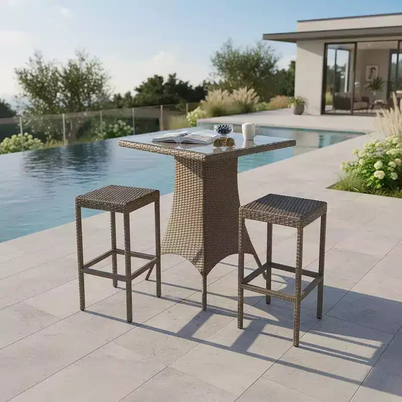 Tavolo Cozze&Tutto Universale Quadrato da 91 cm Altezza Bar, in Vimini Salice con Piano in Vetro