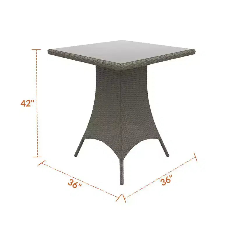 Tavolo Cozze&Tutto Universale Quadrato da 91 cm Altezza Bar, in Vimini Salice con Piano in Vetro