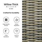 Covers&All Bainbridge 15 pollici L Tavolino a Cuneo, Willow Wicker, Telaio in Alluminio
