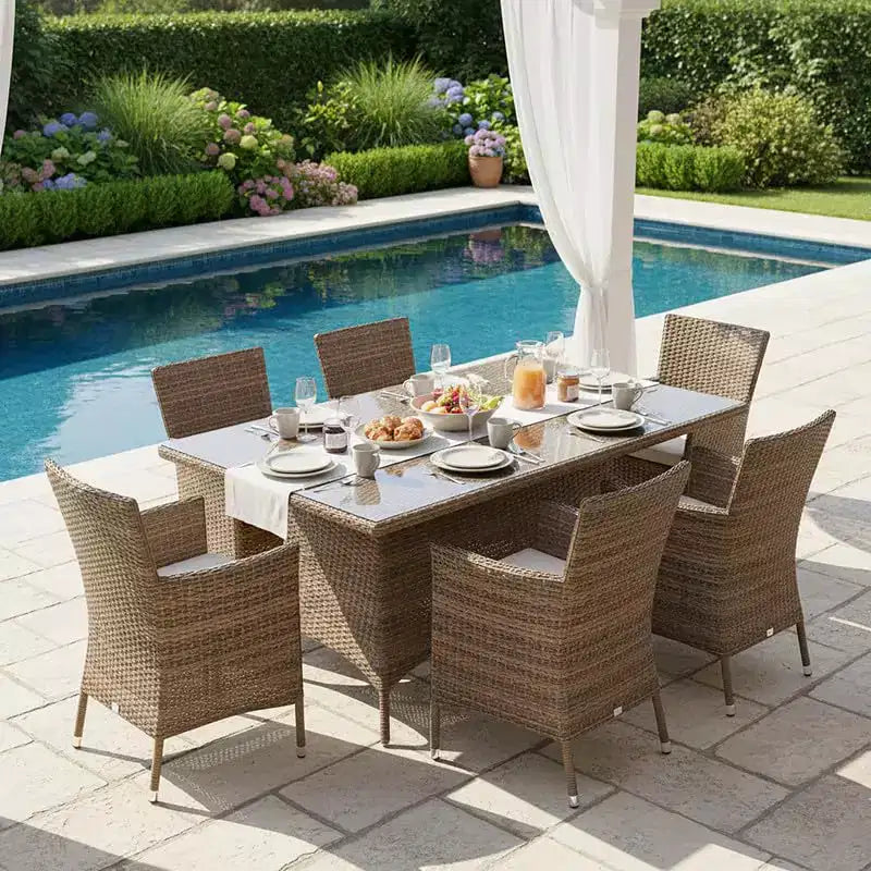 Copertura Universale Covers&All per Tavolo Rettangolare da Pranzo 72 pollici L, Vimini Ostrica, Vetro e Foro per Ombrellone