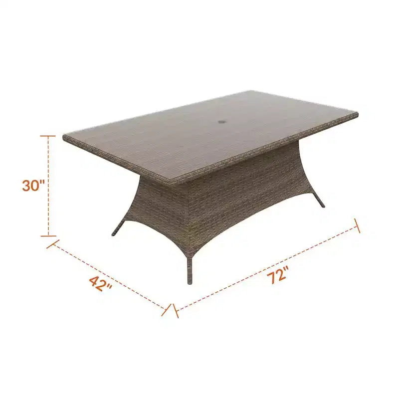 Copertura Universale Covers&All per Tavolo Rettangolare da Pranzo 72 pollici L, Vimini Ostrica, Vetro e Foro per Ombrellone