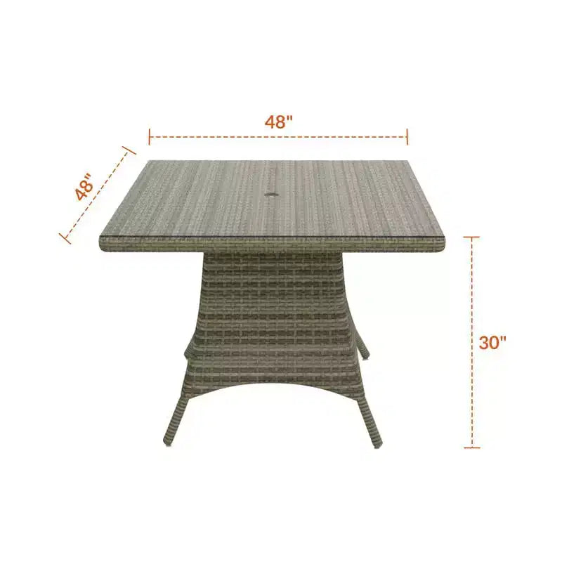 Covers&All Tavolo da Pranzo Quadrato Universale da 48 pollici, Salice in Rattan Spesso con Piano in Vetro