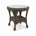 Covers&All Monterey 22 in Corner End Table, Two-Tier Driftwood Wicker w / Glass Top