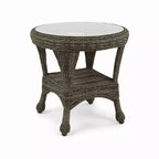 Covers&All Monterey 22 in Corner End Table, Two-Tier Driftwood Wicker w / Glass Top