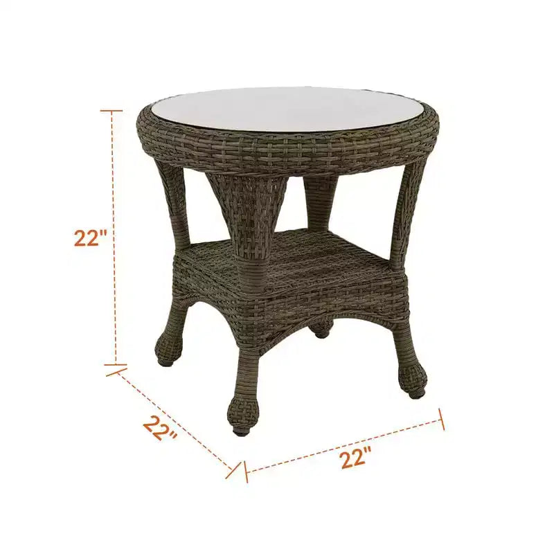 Tavolino angolare Monterey 22 pollici di Covers&All, due livelli in vimini effetto legno con piano in vetro