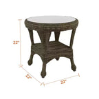 Tavolino angolare Monterey 22 pollici di Covers&All, due livelli in vimini effetto legno con piano in vetro