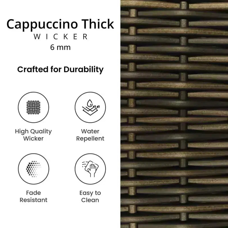 Covers&All San Marino Tavolino da caffè da esterno da 34 pollici L, vimini color cappuccino con piano in vetro
