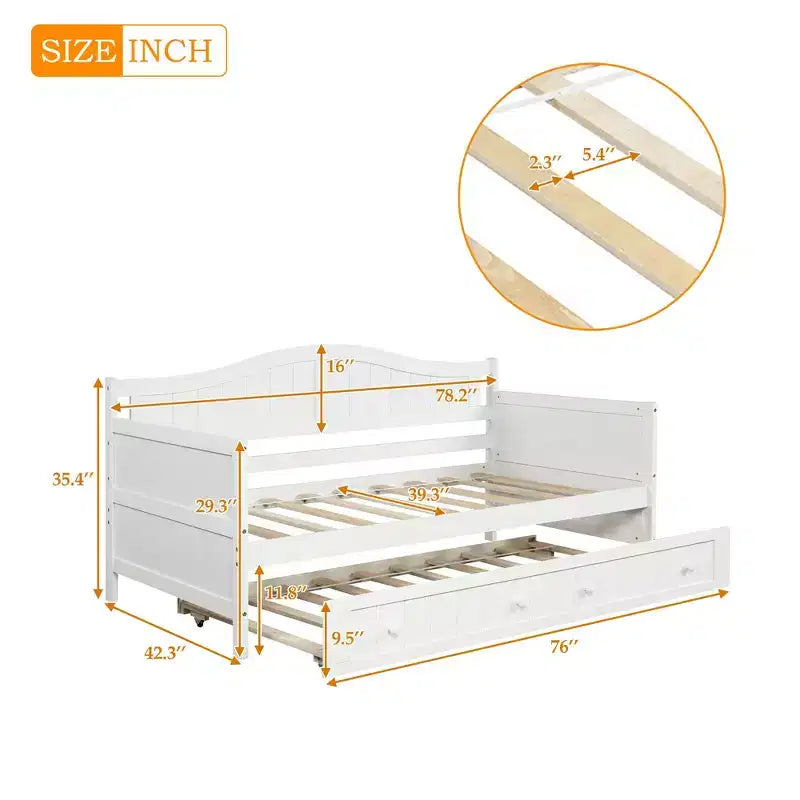 Luxystar Letto a Giorno in Legno con Letto Estraibile Facile da Aprire per Camera da Letto e Soggiorno