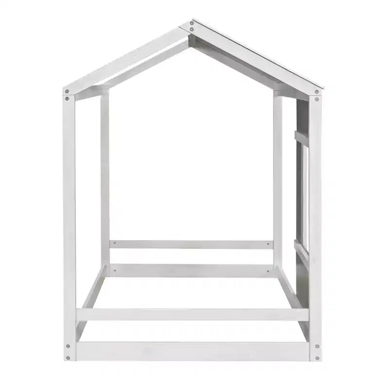 Bellemave Letto a Piattaforma per Bambini a Forma di Casetta con Tetto e Finestra, Struttura in Legno Massiccio, Design Moderno a Casetta, Bianco e Grigio Antico, Facile da Montare