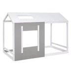 Bellemave Letto a Piattaforma per Bambini a Forma di Casetta con Tetto e Finestra, Struttura in Legno Massiccio, Design Moderno a Casetta, Bianco e Grigio Antico, Facile da Montare