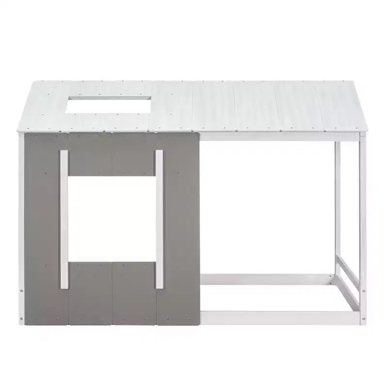 Bellemave Letto a Piattaforma per Bambini a Forma di Casetta con Tetto e Finestra, Struttura in Legno Massiccio, Design Moderno a Casetta, Bianco e Grigio Antico, Facile da Montare