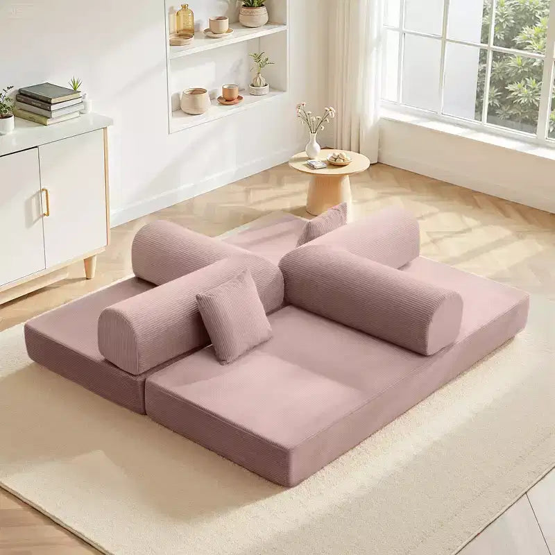 Divano letto convertibile in velluto a coste rosa chiaro da 78,7 pollici, struttura in metallo, divano pieghevole da terra (taglia grande)