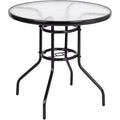 VINGLI Patio Table with Umbrella Hole, 32 Outdoor Dining Table Steel Tempered Glass Patio Tables Round Outdoor Tables for Balcony Garden Deck