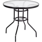 VINGLI Patio Table with Umbrella Hole, 32 Outdoor Dining Table Steel Tempered Glass Patio Tables Round Outdoor Tables for Balcony Garden Deck
