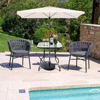 VINGLI Tavolo da patio con foro per ombrellone, tavolino da esterno 32 pollici in acciaio con piano in vetro temperato, tavoli rotondi da esterno per balcone, giardino, terrazza