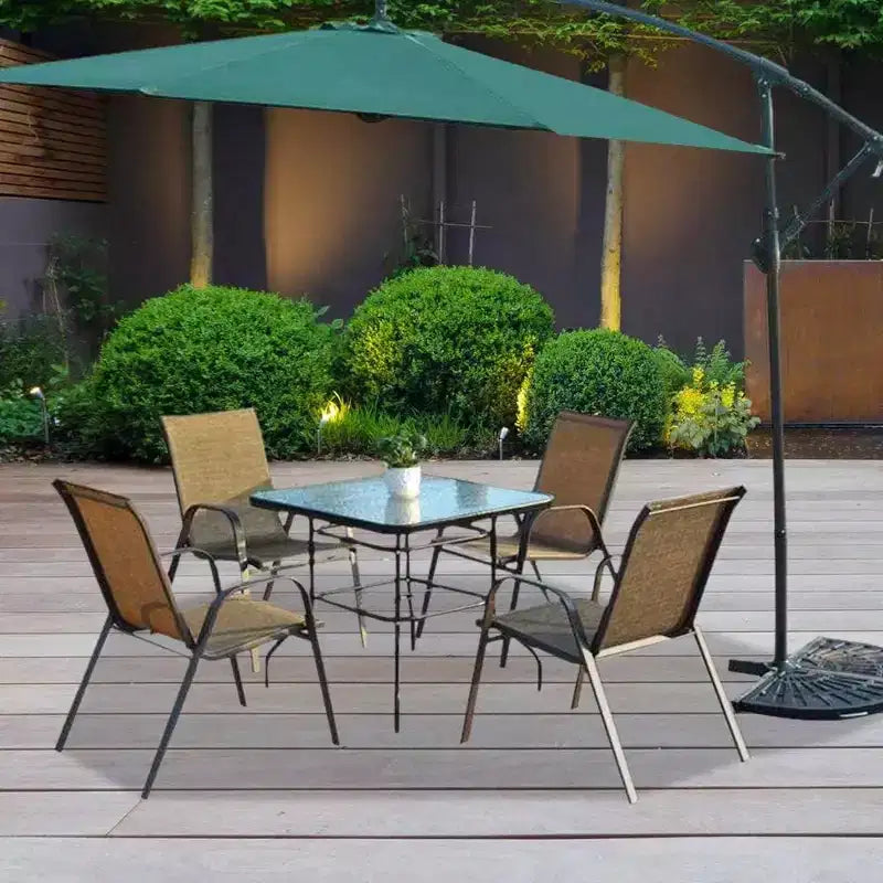 VINGLI Tavolo da patio con foro per ombrellone, tavolino da esterno 32 pollici in acciaio con piano in vetro temperato, tavoli rotondi da esterno per balcone, giardino, terrazza
