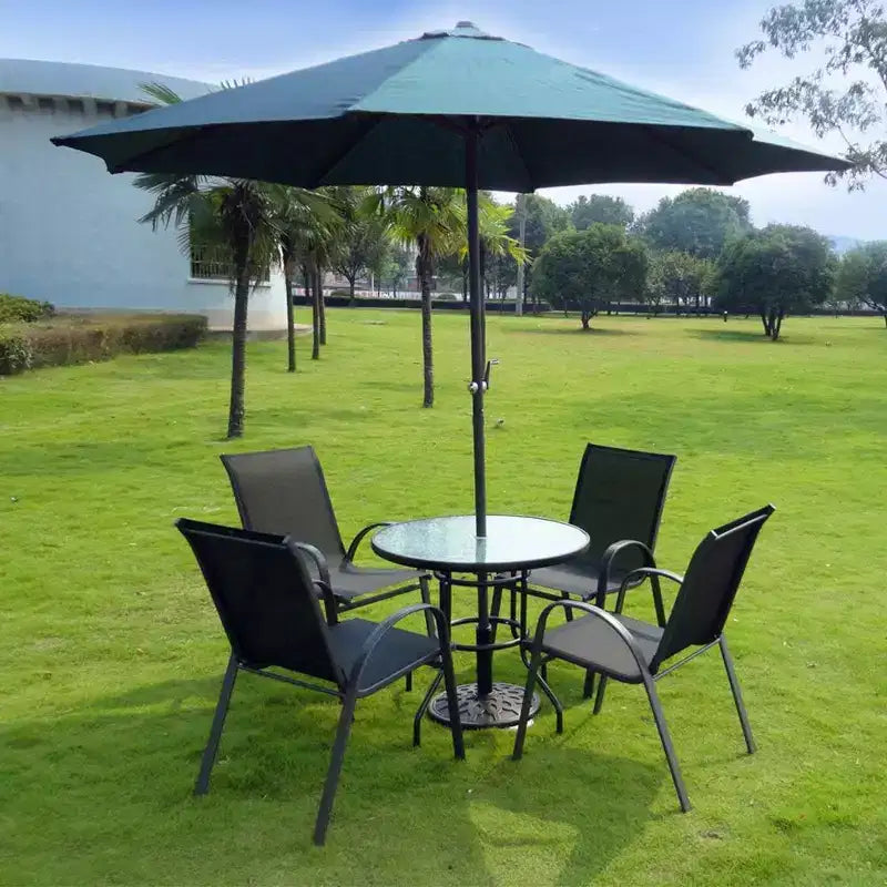 VINGLI Tavolo da patio con foro per ombrellone, tavolino da esterno 32 pollici in acciaio con piano in vetro temperato, tavoli rotondi da esterno per balcone, giardino, terrazza