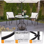 VINGLI Tavolo da patio con foro per ombrellone, tavolino da esterno 32 pollici in acciaio con piano in vetro temperato, tavoli rotondi da esterno per balcone, giardino, terrazza