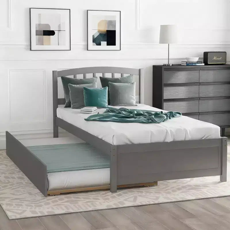 Luxystar Twin size Platform Bed with Trundle for Apartment and Guest Room