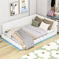 Upholstered Full Size Platform Bed with USB Ports and LED Belt, Wood Teddy Fabric Corner Daybed Frame for Livingroom, Bedroom, White