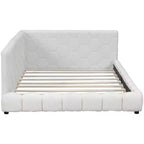 Letto imbottito a piattaforma, misura matrimoniale, con porte USB e cintura LED, struttura a divano letto angolare in tessuto Teddy in legno per soggiorno, camera da letto, bianco