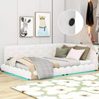 Letto imbottito a piattaforma, misura matrimoniale, con porte USB e cintura LED, struttura a divano letto angolare in tessuto Teddy in legno per soggiorno, camera da letto, bianco