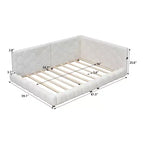 Letto imbottito a piattaforma, misura matrimoniale, con porte USB e cintura LED, struttura a divano letto angolare in tessuto Teddy in legno per soggiorno, camera da letto, bianco