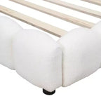 Letto imbottito a piattaforma, misura matrimoniale, con porte USB e cintura LED, struttura a divano letto angolare in tessuto Teddy in legno per soggiorno, camera da letto, bianco