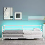 Divano letto singolo in metallo con letto estraibile regolabile, Divano letto singolo con luci LED e letto estraibile a scomparsa