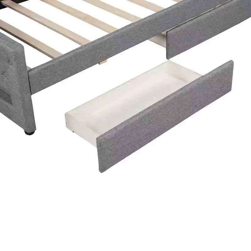 Divano Letto Imbottito Una Piazza e Mezza con Letto Estraibile e Schienale Trapuntato, Divano Letto in Lino con Striscia LED