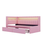 Divano Letto Singolo Imbottito con 2 Cassetti, Struttura con Contenitore, Testiera a L, Porte USB e LED