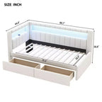 Divano Letto Singolo Imbottito con 2 Cassetti, Struttura con Contenitore, Testiera a L, Porte USB e LED