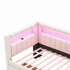 Divano Letto Singolo Imbottito con 2 Cassetti, Struttura con Contenitore, Testiera a L, Porte USB e LED