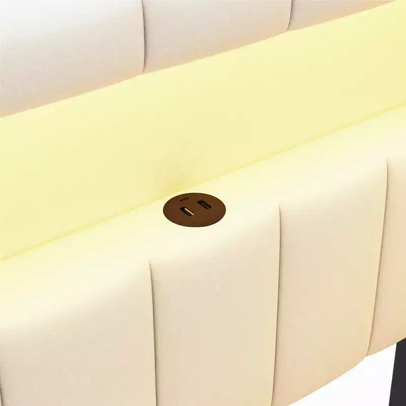 Divano Letto Singolo Imbottito con 2 Cassetti, Struttura con Contenitore, Testiera a L, Porte USB e LED