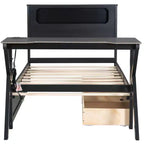 Letto a piattaforma per gaming in legno Twin/Full Size con testiera LED, scrivania e cassetti portaoggetti USB, nero - ModernLuxe