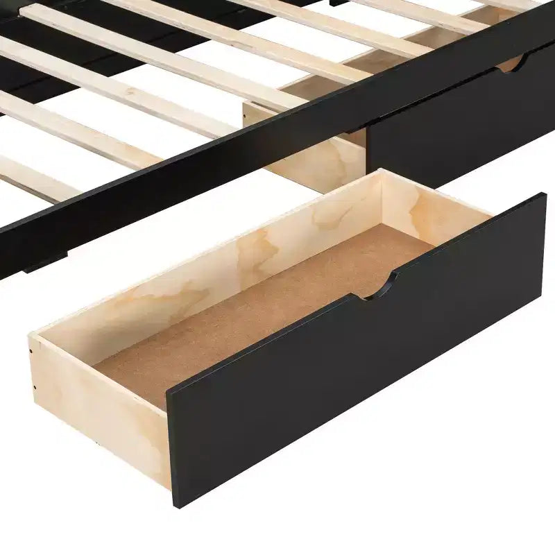 Letto a piattaforma per gaming in legno Twin/Full Size con testiera LED, scrivania e cassetti portaoggetti USB, nero - ModernLuxe