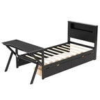 Letto a piattaforma per gaming in legno Twin/Full Size con testiera LED, scrivania e cassetti portaoggetti USB, nero - ModernLuxe