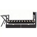 Letto a piattaforma per gaming in legno Twin/Full Size con testiera LED, scrivania e cassetti portaoggetti USB, nero - ModernLuxe