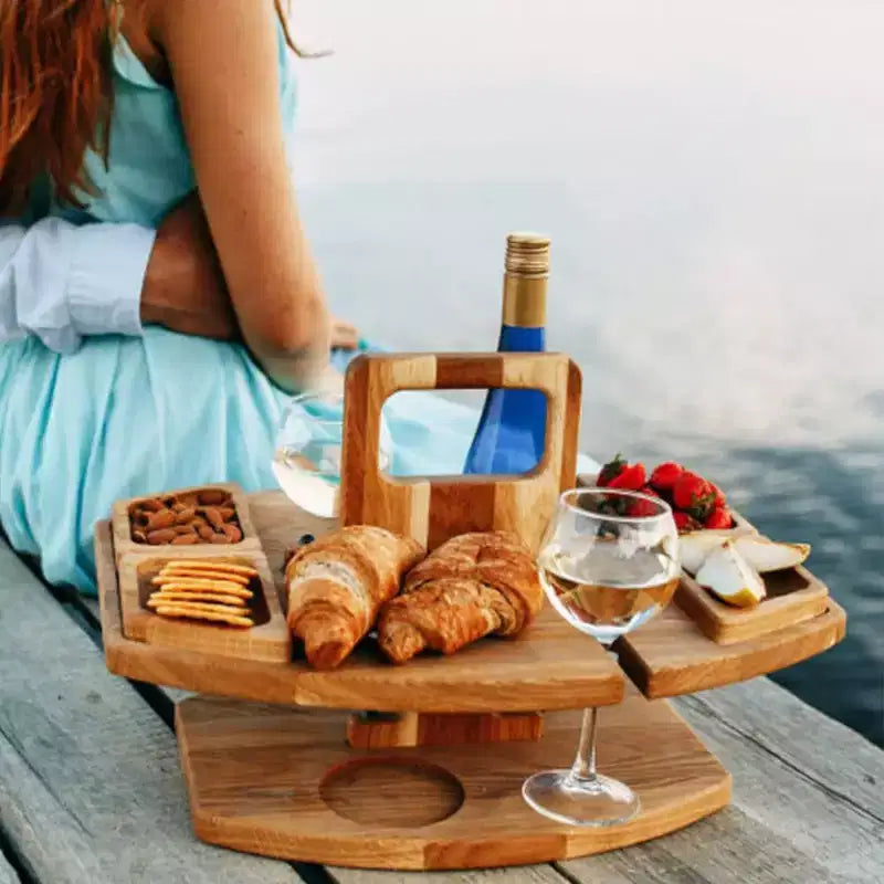 Tavolino da Picnic Portatile con Portabottiglie, Vassoio da Campeggio 2-in-1 per Snack e Bevande