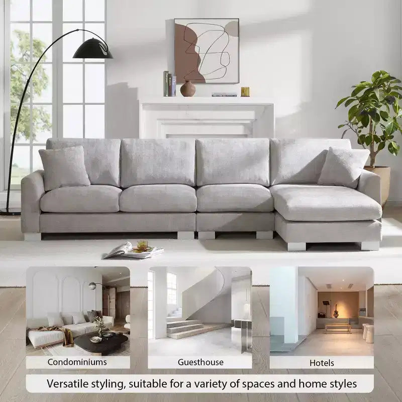 Divano Sezionale Moderno Oversize EHMKNP - Divano di Lusso a L con 5 Posti e Chaise Longue Rivestito in Ciniglia