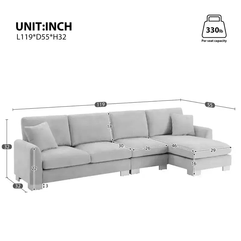 Divano Sezionale Moderno Oversize EHMKNP - Divano di Lusso a L con 5 Posti e Chaise Longue Rivestito in Ciniglia