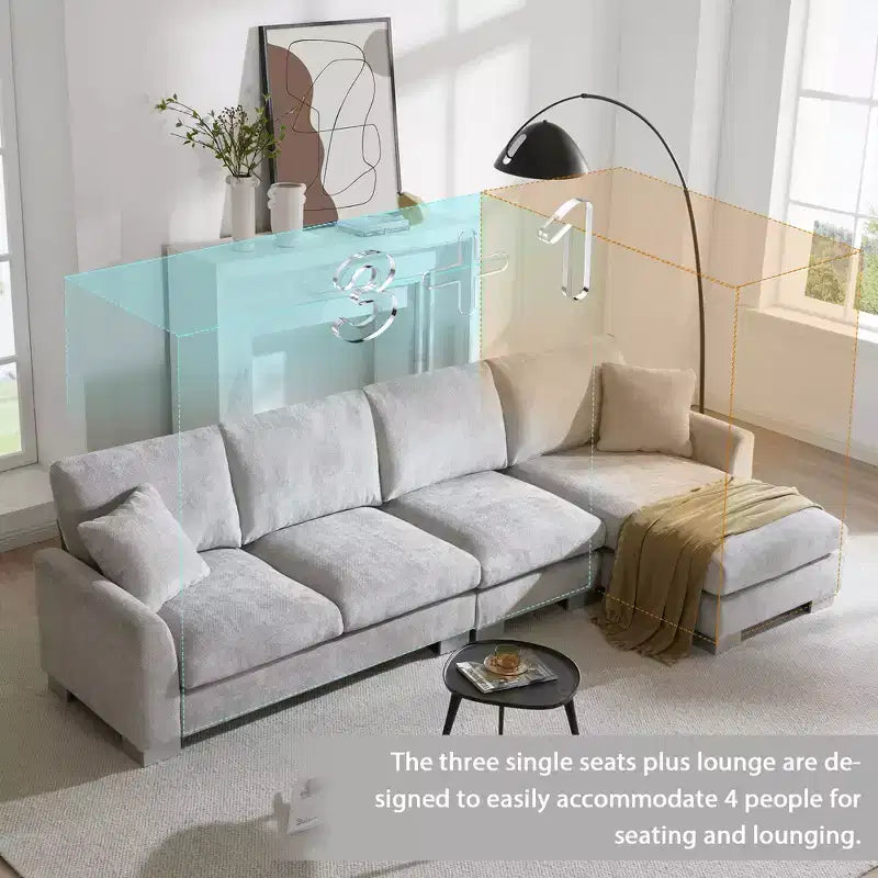 Divano Sezionale Moderno Oversize EHMKNP - Divano di Lusso a L con 5 Posti e Chaise Longue Rivestito in Ciniglia