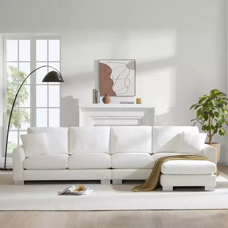 Divano Sezionale Moderno Oversize EHMKNP - Divano di Lusso a L con 5 Posti e Chaise Longue Rivestito in Ciniglia