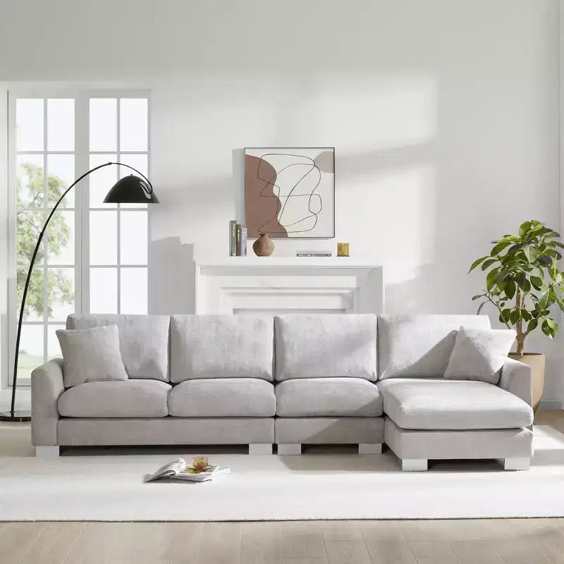 Divano Sezionale Moderno Oversize EHMKNP - Divano di Lusso a L con 5 Posti e Chaise Longue Rivestito in Ciniglia