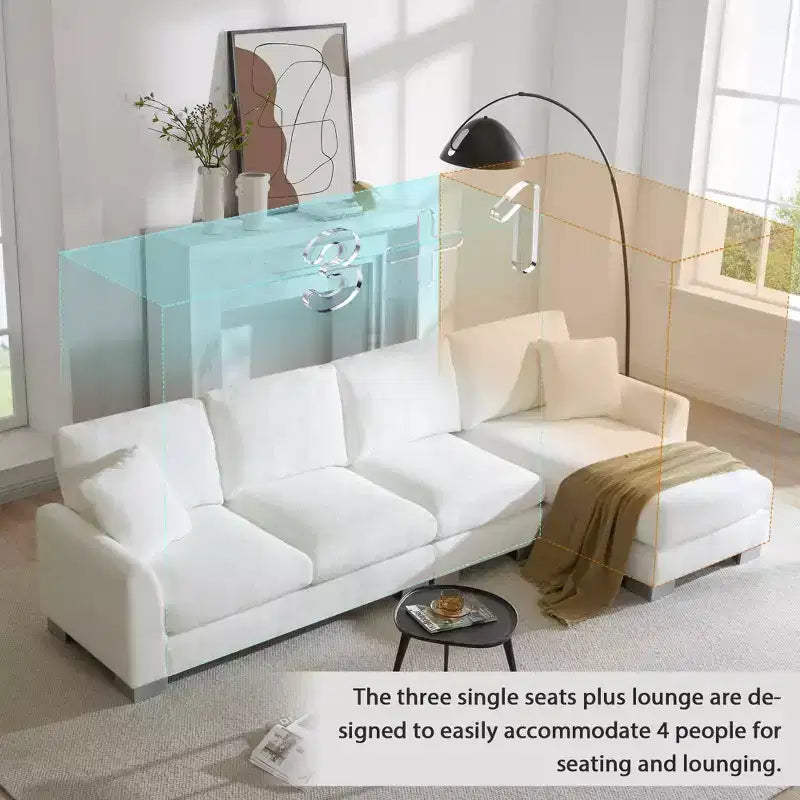 Divano Sezionale Moderno Oversize EHMKNP - Divano di Lusso a L con 5 Posti e Chaise Longue Rivestito in Ciniglia