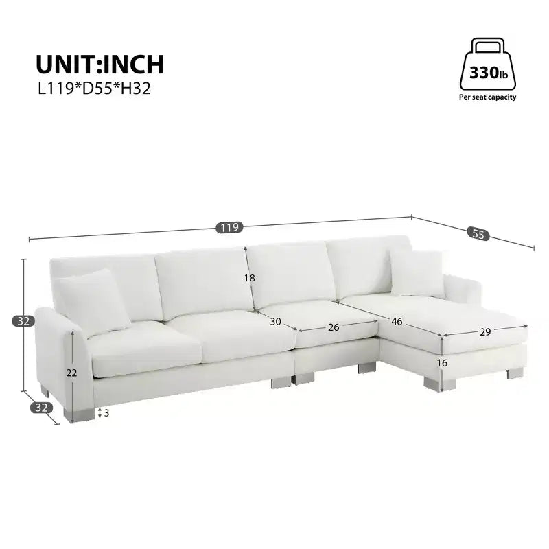 Divano Sezionale Moderno Oversize EHMKNP - Divano di Lusso a L con 5 Posti e Chaise Longue Rivestito in Ciniglia
