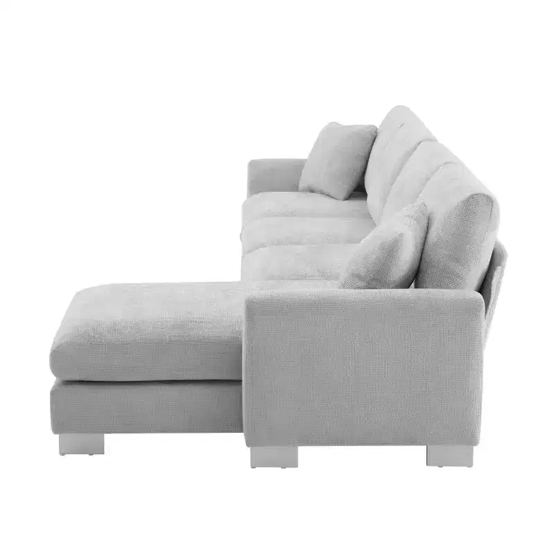 Divano Sezionale Moderno Oversize EHMKNP - Divano di Lusso a L con 5 Posti e Chaise Longue Rivestito in Ciniglia