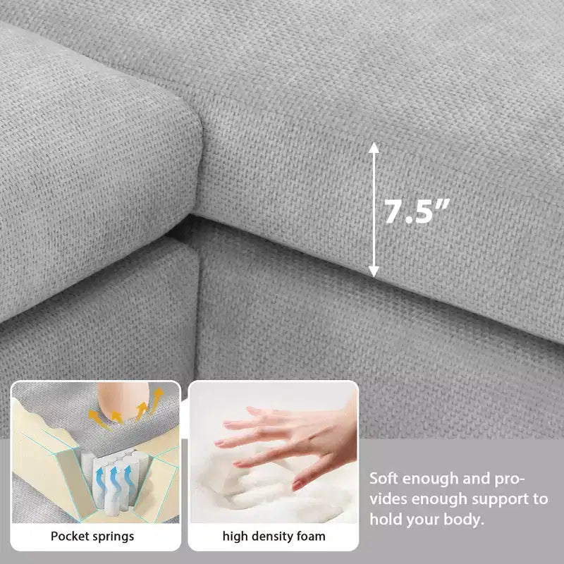Divano Sezionale Moderno Oversize EHMKNP - Divano di Lusso a L con 5 Posti e Chaise Longue Rivestito in Ciniglia
